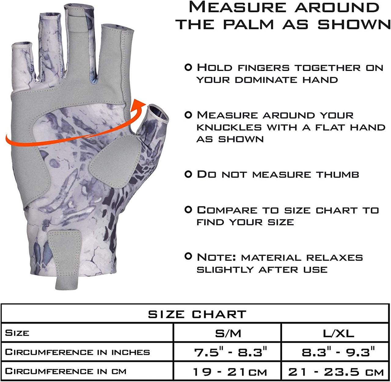 KastKing Sol Armis Sun Gloves UPF50+ size char - Best Fishing Gloves - LandBasedAnglers.com